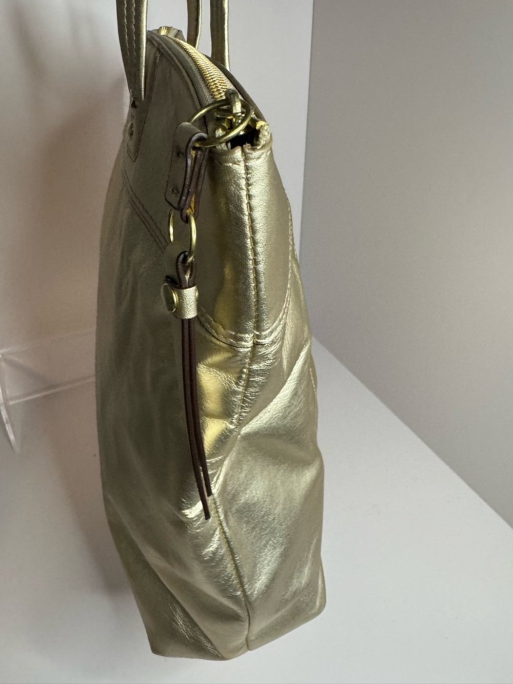 #255 Coach Laura Leather Signature Print Metallic Gold Shoulder Tote Bag - Picture 5 of 14